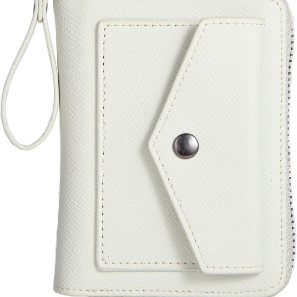Leather RFID Blocking Compact Bifold Wallet with Wristlet Coin Pocket for Women